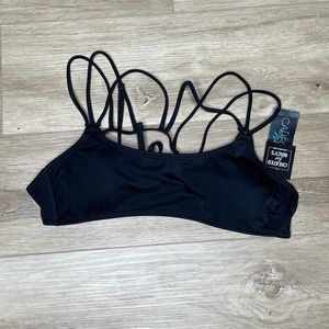 California Waves Women's Black Textured Ribbed Strappy Bikini Swim Top sz M
